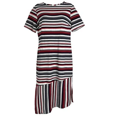 Vestido Ashro para mujer talla 6 manga corta rojo blanco azul rayas cintura caída elástico Foto 1 de 4