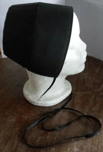 AMISH BLACK BONNET 16 1/2" KAPP W/ TIES PRAYER COVERING HANDMADE 6'' DEEP - Picture 1 of 3