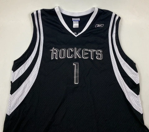 Vintage NBA Houston Rockets Reebok Tracy McGrady #1 Black & White Jersey Men's L Cover