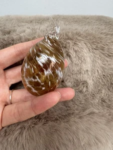 Hand Made Blown Bauble Brown Clear Egg Swirl Art Glass Christmas Decoration - Picture 1 of 9