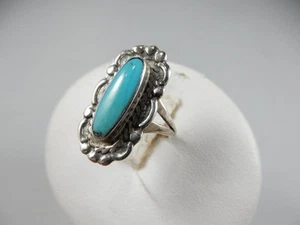 *BEAUTIFUL STERLING SILVER & FAUX TURQUOISE LADIES RING, SIZE 5 #S66 - Picture 1 of 8