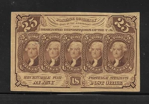 US Stamps: BOB; Postage Currency; #PC7 25c 1862 Issue; Imperf, w/AB Co. Imprint  - Picture 1 of 2