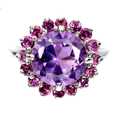 Anillo de plata esterlina Black Friday redondo amatista 10 mm joyería rodolita tamaño 7,5 Foto 1 de 4