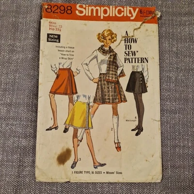 Vintage Wrap Skirt Sewing Pattern  Simplicity 8298 Waist 23 Hips 33.5 - Image 1 of 4