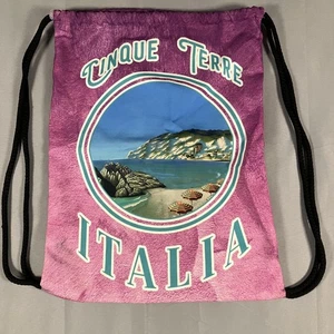 Bolso Mochila Cinque Terre Italia Rosa de Lona Azul con Cordón Hecho en Italia Recuerdo - Imagen 1 de 10