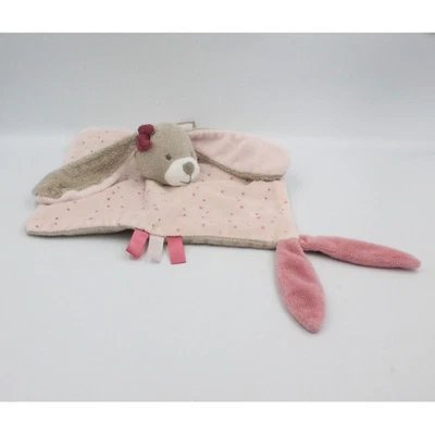 Doudou plat carré lapin rose beige coeurs Nina NATTOU - 25206 - Photo 1/2