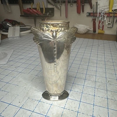 Jarrón Christofle plateado libélula libélula libélula 6” de alto pesado Foto 1 de 4