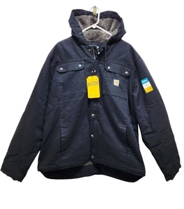Carhartt Herren Duck Sherpa-gefütterte Utility Jacke XL Tall schwarz Kapuze robust warm - Bild 1 von 6