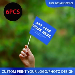 6 PIEZAS Bandera de Mano Personalizada 5"x8" Texto Personalizado Logo o Imagen Cualquier Diseño - Imagen 1 de 6