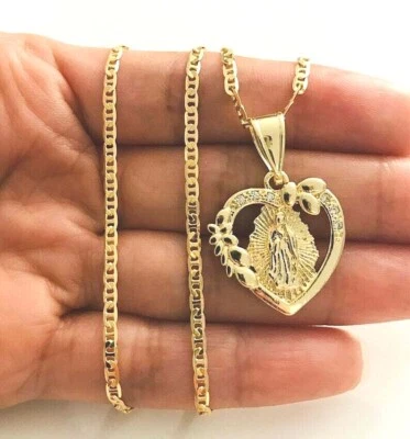 COLLAR CORAZÓN GUADALUPE RELLENO ORO 18K 20" LARGO/CADENA GUADALUPE CORAZÓN - P88 Foto 1 de 4