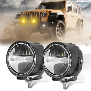Pair 4" Round LED Fog Yellow Lights Bumper Driving Pod Bar For Jeep Wrangler JK - Foto 1 di 10