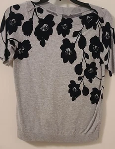 Talbots grau/schwarz Pullover Damen Petite SP Baumwolle/Rayon Blumenmuster - Bild 1 von 10