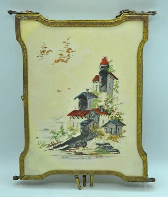 Ancien miroir triptyque type coiffeur faces célluloïd décor chateau collection - Photo 1/4