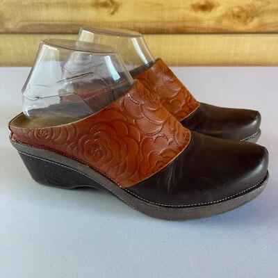 L'Artiste Spring Step Bande Mule Clog Size 40 / 9 Floral Brown Leather Comfort - Image 1 of 4
