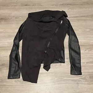 BlankNYC Jacket Womens XS Small Black Moto Asymmetrical Zip Drape Faux Leather - Picture 1 of 5