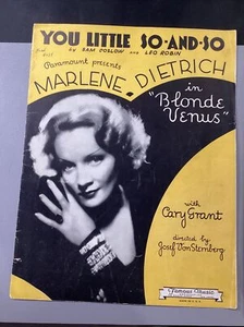Partitura musical 1932 Marlene Dietrich Blonde Venus You Little So And So - Imagen 1 de 12