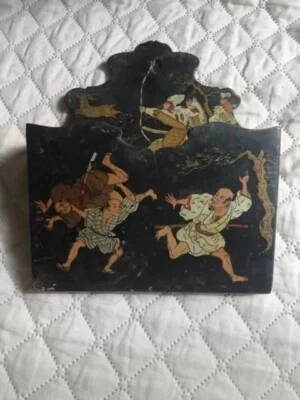 ANCIEN PORTE  COURRIER NAPOLÉON III DÉCORS LAQUÉS CHINOIS HUMOUR  - Photo 1/4