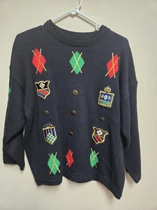 Vintage Chaus Sweater Womens Medium Blue Embroidered Pull Over - Picture 1 of 8