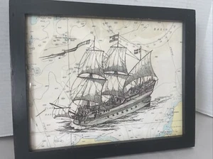 Schiff Seekarte Druck Paolo Nonnis handkoloriert nummeriert signiert antik 1908 - Bild 1 von 12