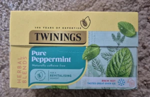 NEW Twinings PURE PEPPERMINT 20 Single Enveloped Tea Bags FLAT PACKED - Picture 1 of 4