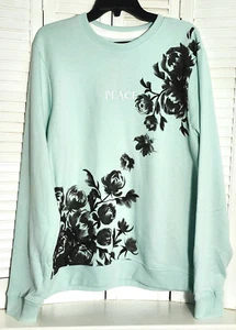 Blind Rooster Men’s Sweatshirt “Peace” Black Japanese Roses Pastel Green Size L - Picture 1 of 6