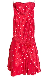 Vintage 80s 90s Strapless Red Mermaid Polka Dot Ballgown Dress Formal Prom 10 - Picture 1 of 9