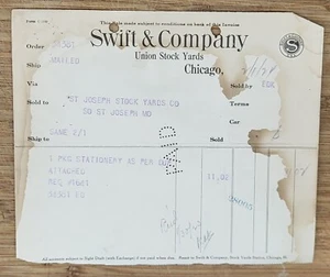 1924 Billhead Chicago Illinois Swift & Company Union Stock Yards St Joseph MO - Picture 1 of 3