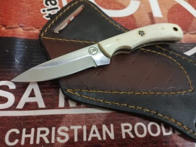 CUCHILLO PELADOR VAQUERO DE CAZA PERSONALIZADO FORJADO A MANO CON MANGO DE HUESO Y FUNDA Foto 1 de 4