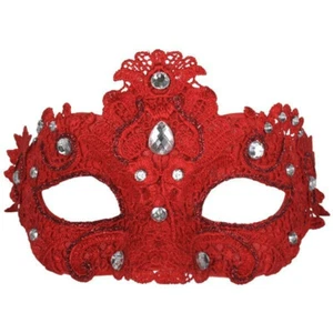 Crystal Lace Red Masquerade Mask Venetian Women's Costume Party New Years Eve - Picture 1 of 1