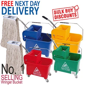 Kentucky Professional Mop Bucket with Wheels + 2 Mop Heads - Heavy Duty - Picture 1 of 7