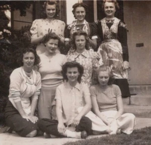 1940s Group Seven Women Outdoors Stylish Outfits Smiling Friendship Portrait - Picture 1 of 3