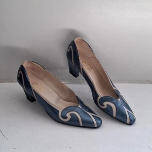 R P Ellen blaue spitz zulaufende 2" High Heel Schuhe - Größe UK 7 - Bild 1 von 10