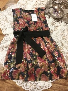 ZARA MULTICOLOURED SEQUINNED MINI DRESS PRONOUNCED SHOULDER WITH BELT SIZE M - Picture 1 of 5