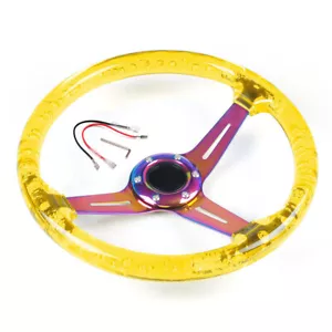 350mm 14inch ABS 71mm Deep Dish Racing Acrylic Steering Wheel Neo Chrome&Yellow - Picture 1 of 6