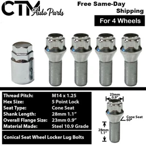 4x BMW Mini Chrome 14x1.25 Wheel Lock Lug Bolt 28mm Shank +Key Fit F-Body/G-Body - Picture 1 of 6