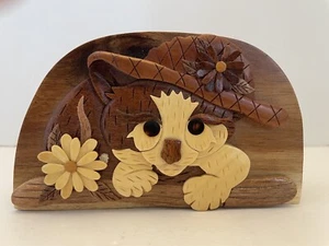 Carver Dan's Kitty Kitten Cat in Hat Flower Wooden Puzzle Box Brand New In Box - Picture 1 of 7
