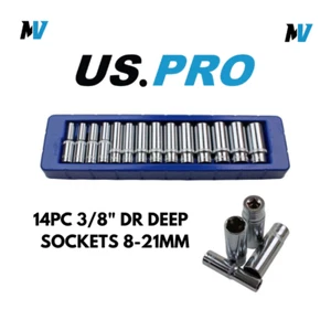 Juego de enchufes métricos profundos de 6 puntos Dr 3/8" US PRO 14 piezas 8 mm - 21 mm 1389 - Imagen 1 de 5