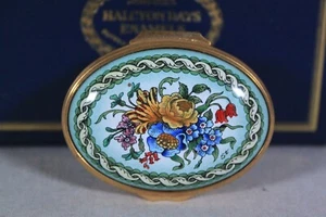 RARE! HALCYON DAYS BILSTON & BATTERSEA ENAMEL FLORAL OVAL BOX NEW IN BOX - Picture 1 of 9