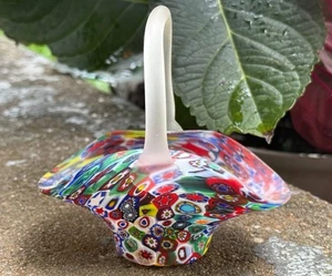 Vintage Italian MURANO Venetian Blown Glass Millefiori Minature Basket - Picture 1 of 20