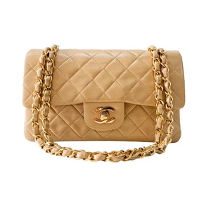 CHANEL Timeless Classic Double Flap Beige Lamskin Chain Shoulder Bag 23 - Picture 1 of 16