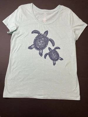 St. John's Bay Women's Crew Neck Short Sleeve T-Shirt Size large. Beach theme - Image 1 of 4