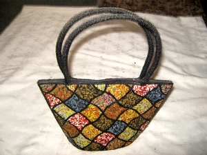 Vintage Retro 60's Harlequin Checkered Sequin Beaded Double Handled Satchel Bag - Bild 1 von 4