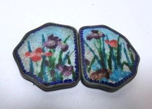 Antique  ~ Japanese? Cloisonne Enamel Belt Buckle ~ IRIS FLOWERS IN POND - Picture 1 of 3