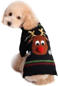 Pet Christmas Sweater Reindeer Cat Sweater Dog Sweater (Red Nose, Small) - Picture 1 of 6