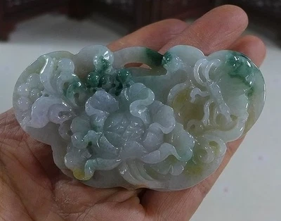 Cert'd Natural A Jadeite Jade Butterfly Flower Pendant 4474 - Image 1 of 4