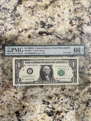FUN SHOW 2008! 2003A $1 Federal Reserve Note PMG 66 FR# 1931-I Gem Uncirculated - Image 1 of 4