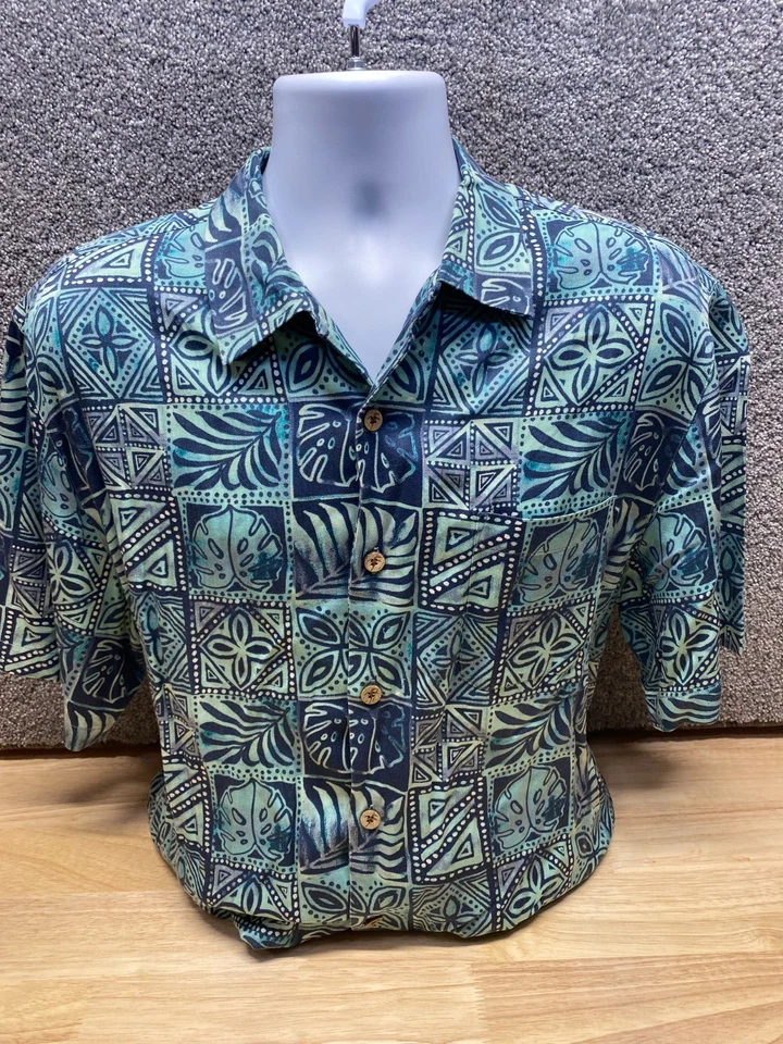 Camisa de campamento Caribbean mezcla de seda crucero para hombre L manga corta abotonada azul Foto 1 de 4