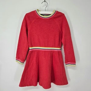 Mini Boden Red Long Sleeve Sweatshirt Dress with Rainbow Stripes Girls Size 7-8Y - Picture 1 of 8