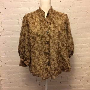 Vintage 70er Jahre Dolmanärmel Bauernbluse hellbraun geblümt Gr. M - Bild 1 von 5