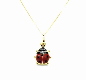 Halskette 18K 750 Gelbgold Venezianische Kette Anhänger Marienkäfer Rot Emaille - Bild 1 von 6